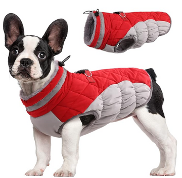 FUAMEY Dog Coat,Warm Dog Jacket Winter Coat Paded Dog Fleece Vest Reflective Dog Cold Weather Coats with Built in Harness Waterproof Windproof Dog Snow Jacket Clothes with Zipper Red Medium
